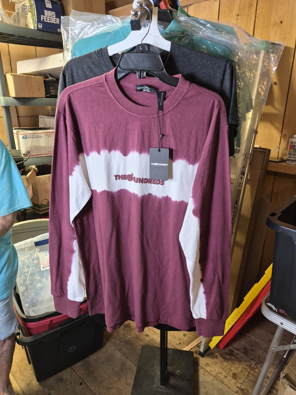 The Hundreds Maroon & White Tie-Dye Logo Long Sleeve Shirt Bin 55